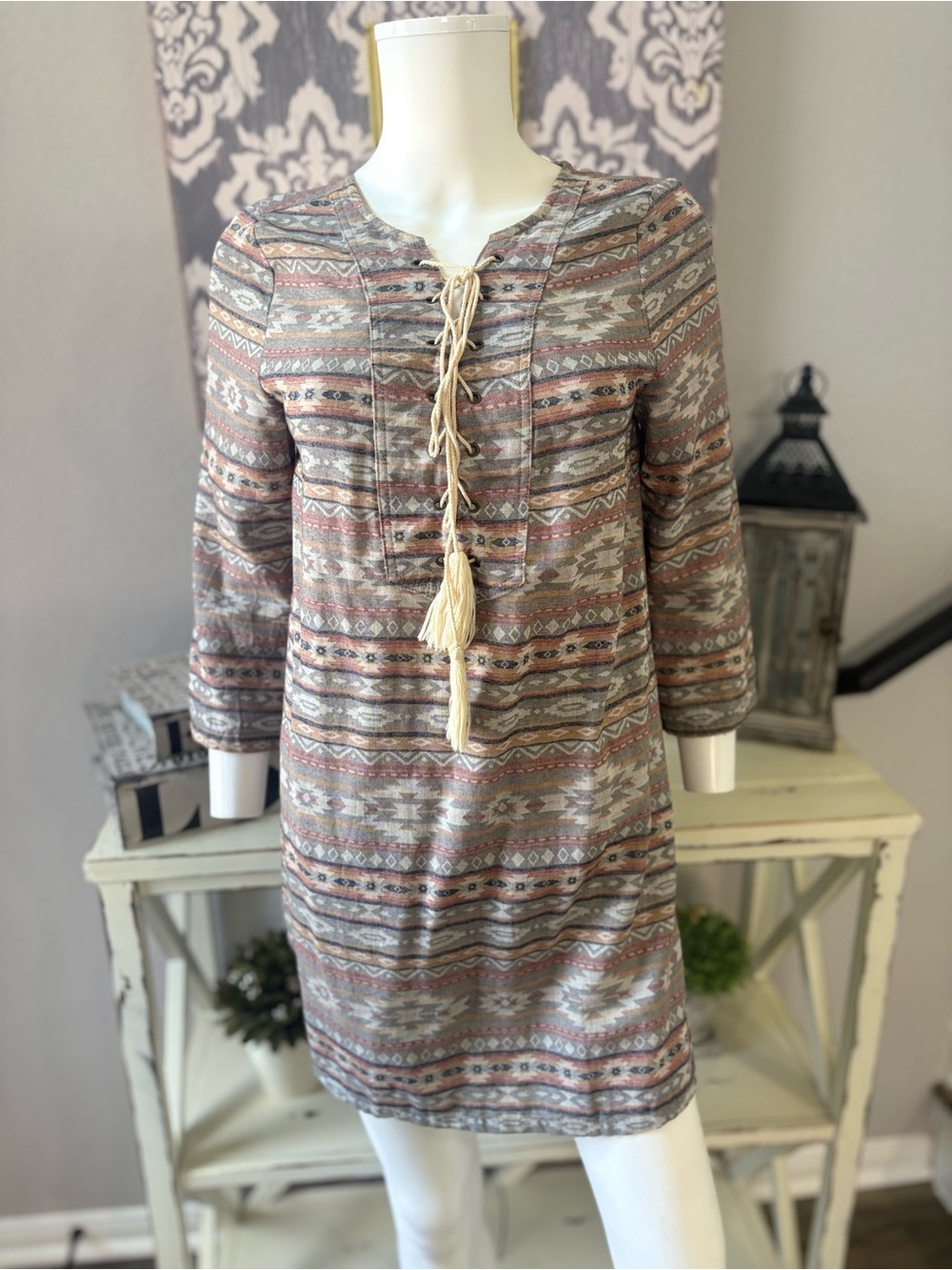 entro Multicolor Patterned Top — Gray, Brown, Rust